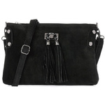 Mała skórzana listonoszka damska wizytowa zamszowa czarna - X52