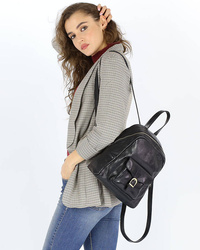 Elegancki mały plecak damski miejski skórzany czarny - MARCO MAZZINI PL67a