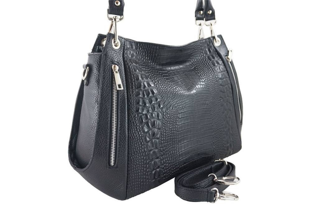 Torebka ze skóry licowej damska Barberini's 858-28 shopper croco A4 ciemnoszara - cecha produktu