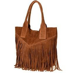 Skórzana torebka damska zamszowa z frędzlami shopperka koniak A4 Vera Pelle L83