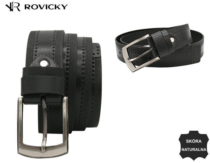 Czarny pasek męski Rovicky R-PI-01 z tłoczonym wzorem przy brzegach