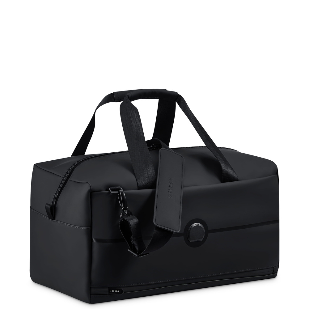 Torba podróżna materiałowa unisex Delsey Turenne Soft sportowa średnia czarna - widok boczny i proporcje bryły