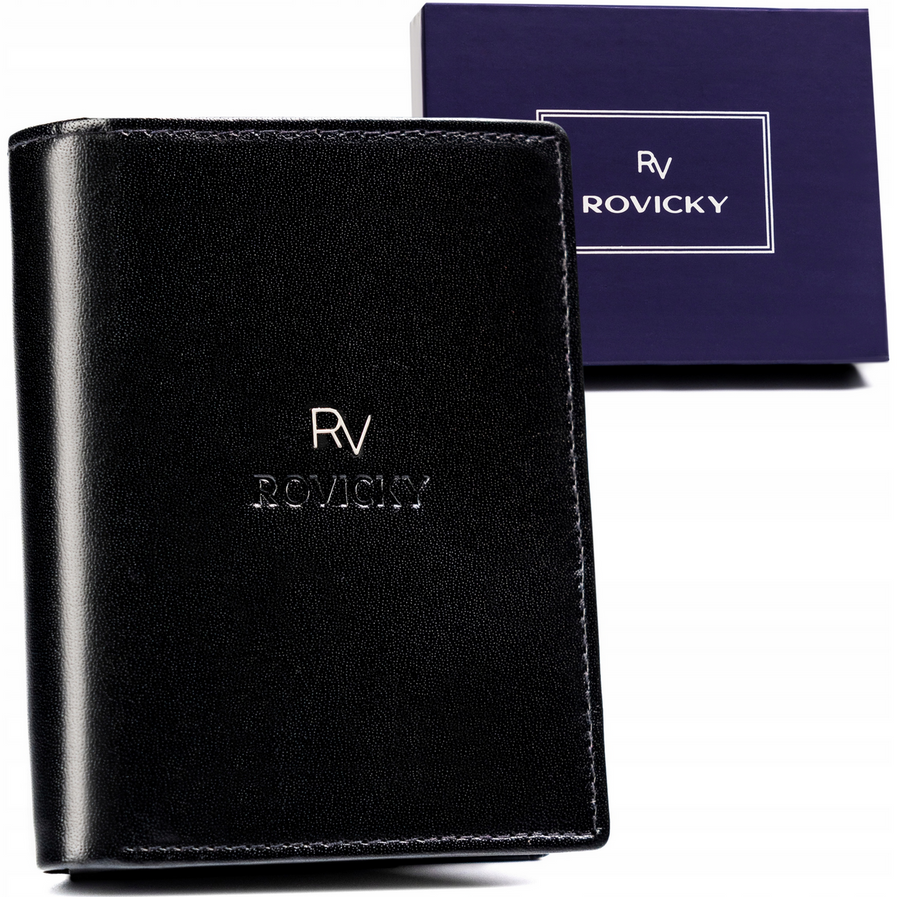 Czarny cienki portfel męski Rovicky RV-7680056-9-BCA