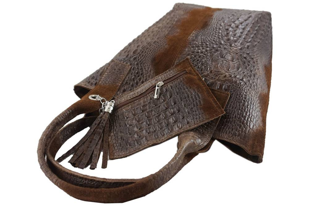 Torebka zamszowa damska Barberini's 375/7-6 shopper bag A4 brązowa - cecha produktu