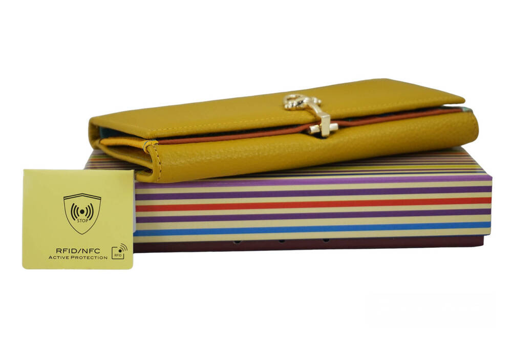 Portfel ze skóry licowej damski Barberini's D-0020-43 duży ciemnożółty - cecha produktu