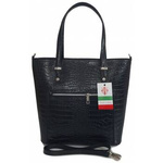 Torebka skórzana damska Vera Pelle VBZ66COCON shopper croco A4 czarna