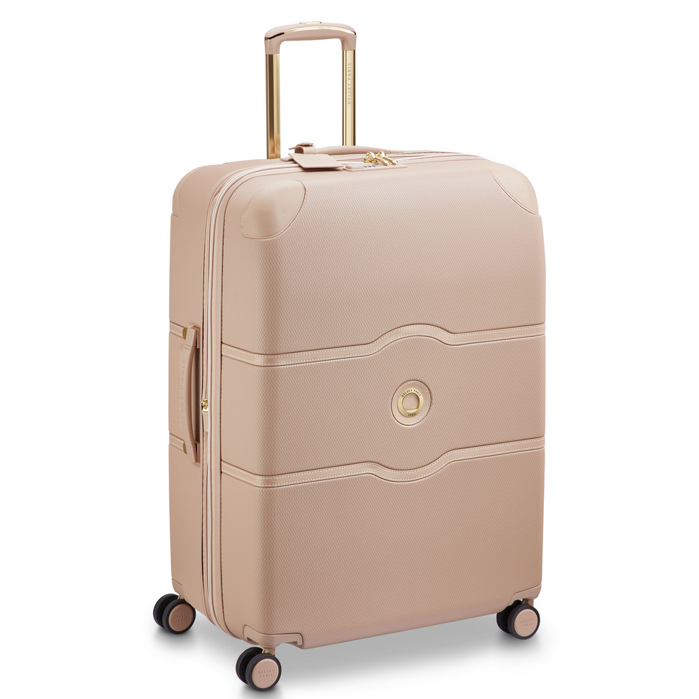 Walizka podróżna z poliwęglanu unisex Delsey Chatelet Air 2.0 duża beżoworóżowa - tłoczona powierzchnia chevron