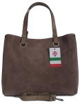 Torebka skórzana zamszowa damska Vera Pelle VOM33T shopper bag A4 beżowa
