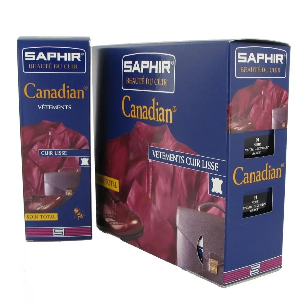 Krem regenerujący do skór gładkich Saphir beżowy - kartonik Canadian i display z napisem Vêtements cuir lisse