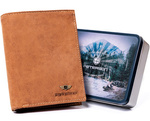 Skórzany pionowy portfel męski camel RFID — Peterson 339 2-1-5