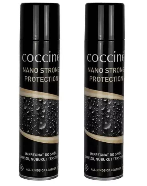 Impregnat do butów Coccine - dwie czarne puszki z napisem Nano Strong Protection, impregnat do skór, zamszu