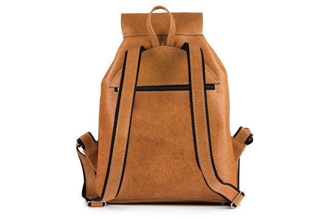 Plecak skórzany unisex VOOC TC13 miejski retro duży camel - zbliżenie okuć i przeszyć