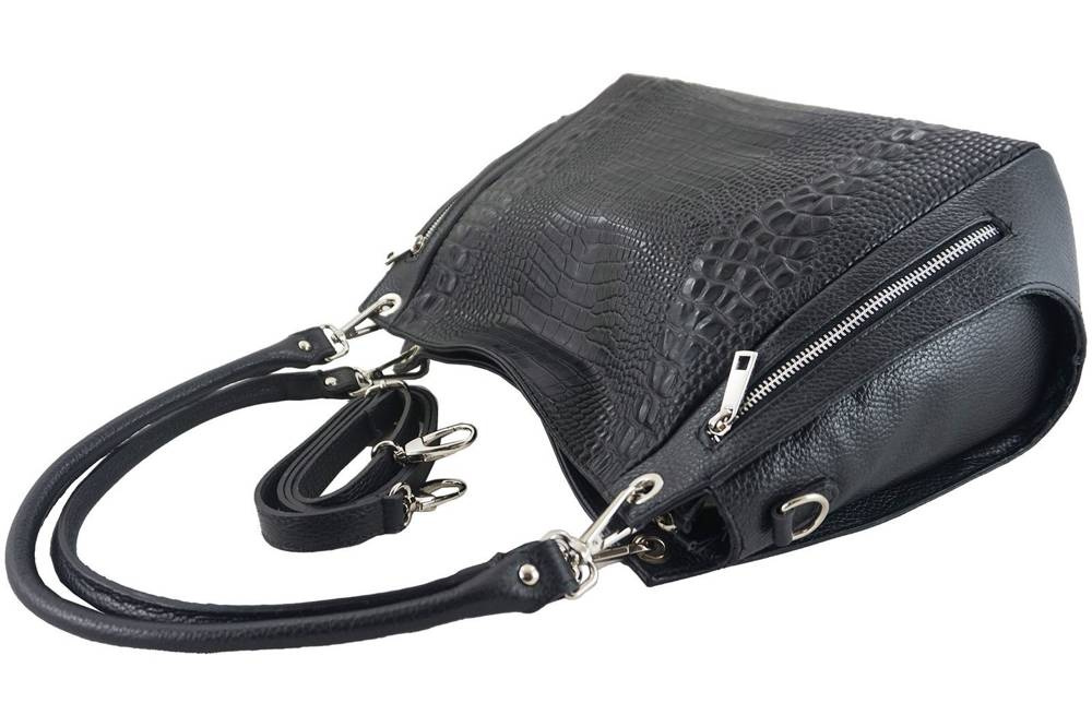 Torebka skórzana damska Barberini's 858-1 croco shopper bag A4 czarna - cecha produktu