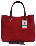 Torebka damska ze skóry zamszowej Vera Pelle VOM33R shopper bag A4 czerwona