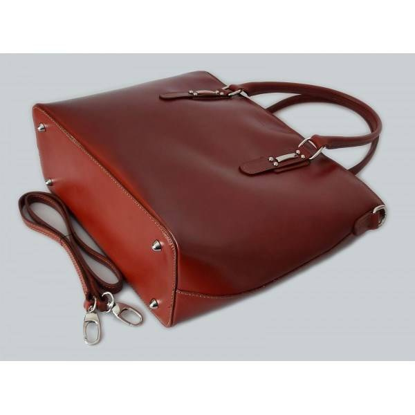 Torba skórzana damska Vera Pelle SB524M shopper A4 brązowa - eleganckie detale