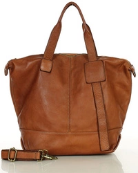 Duża torba damska camel brąz skórzany shopper bag A4 Marco Mazzini v254b
