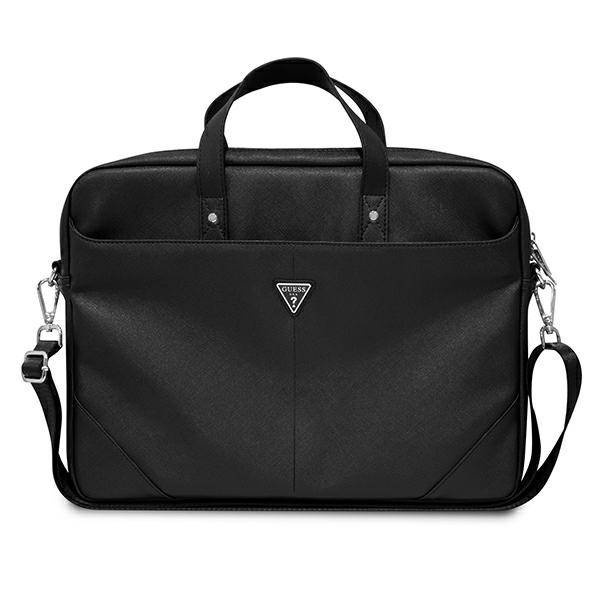 Torba z eko skóry unisex Guess Saffiano Triangle na laptop 16 cali czarna - cecha produktu