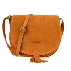 Listonoszka skórzana torebka na ramię miękka zamszowa camel B66