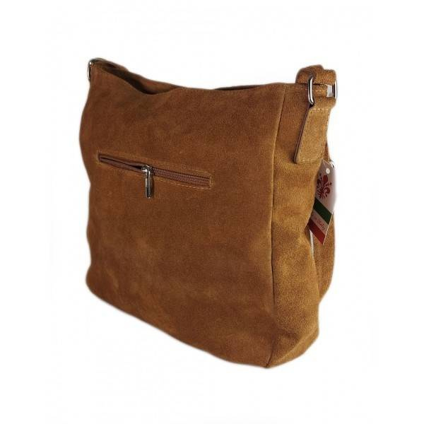 Torebka skórzana zamszowa damska MADE IN ITALY WAF567C listonoszka worek A4 camel - ergonomiczny fason listonoszki