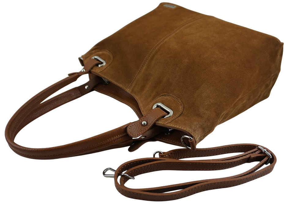Torebka ze skóry naturalnej i zamszu damska Barberini's 982/1-12 shopper A4 jasnobrązowa - cecha produktu