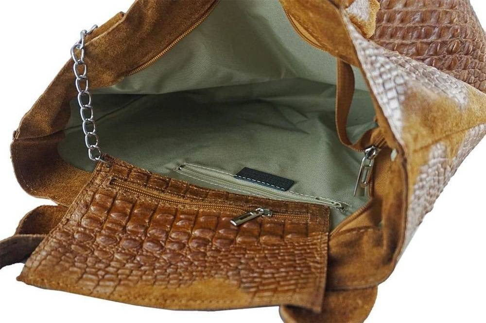 Torebka skórzana zamszowa damska Barberinis 375/7-9 shopper worek croco A4 ciemnobeżowa - cecha produktu