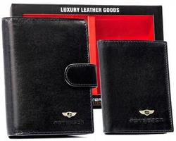 Zestaw prezentowy: skórzany portfel męski, etui na karty i brelok czarny - Peterson SET3-N4L-VT