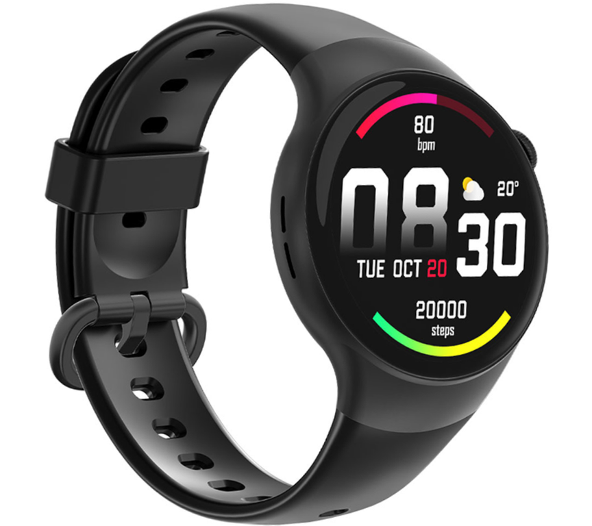 Czarny smartwatch męski Rubicon RNCE87 - pod kątem z drugiej strony, tarcza cyfrowa