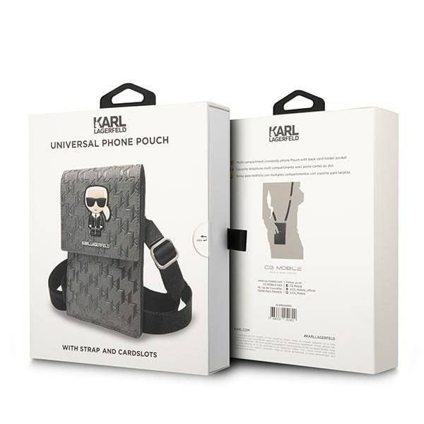 Torba ze skóry ekologicznej unisex Karl Lagerfeld Monogram mała srebrna - widok wnętrza i organizacji przestrzeni