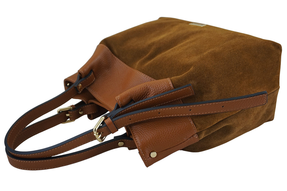 Torebka zamszowa skórzana damska Barberini's 1028-12 shopper mała jasnobrązowa - cecha produktu