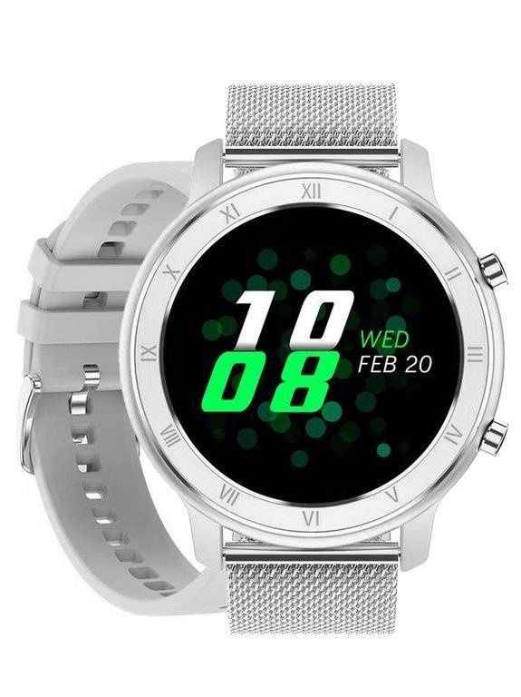 Srebrny smartwatch unisex Pacific 17-1 - srebrna koperta z jasnym paskiem i bransoletą siatkową
