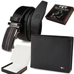 Zestaw skórzany męski - portfel czarny, pasek do garnituru automatyczny T93