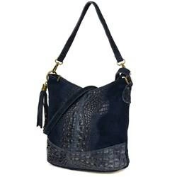 Skórzana torebka damska na ramię zamszowa croco granatowa Beltimore W13