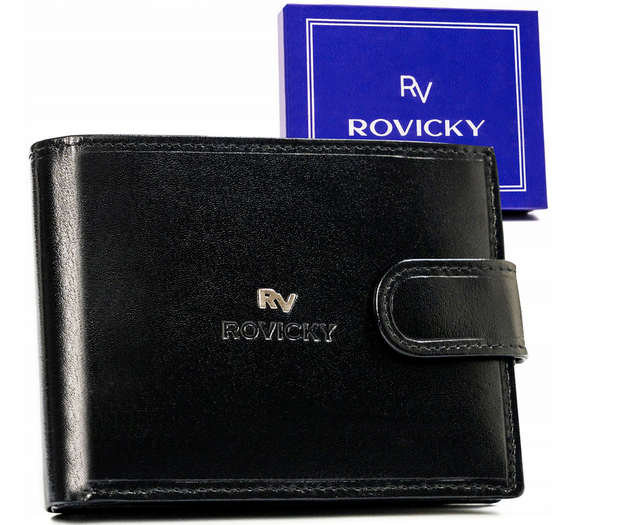 Czarny portfel męski Rovicky RV-7680286-9-BCA z zapinką