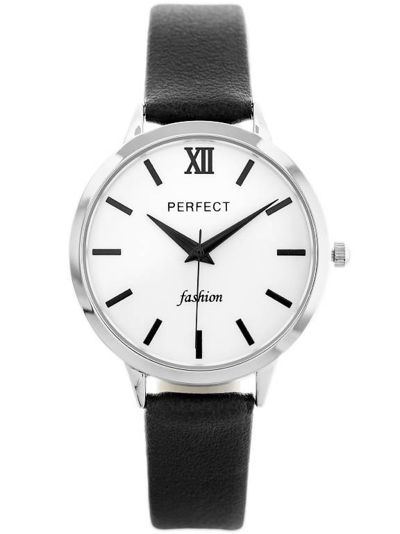 Czarno-srebrny zegarek damski Perfect L202-1 - zegarek z przodu na białym tle