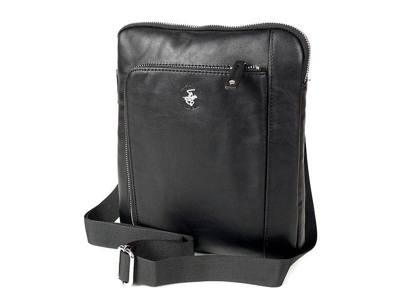 Saszetka męska na ramię czarna torba - BEVERLY HILLS POLO CLUB BH-1181 NE - widok z przodu