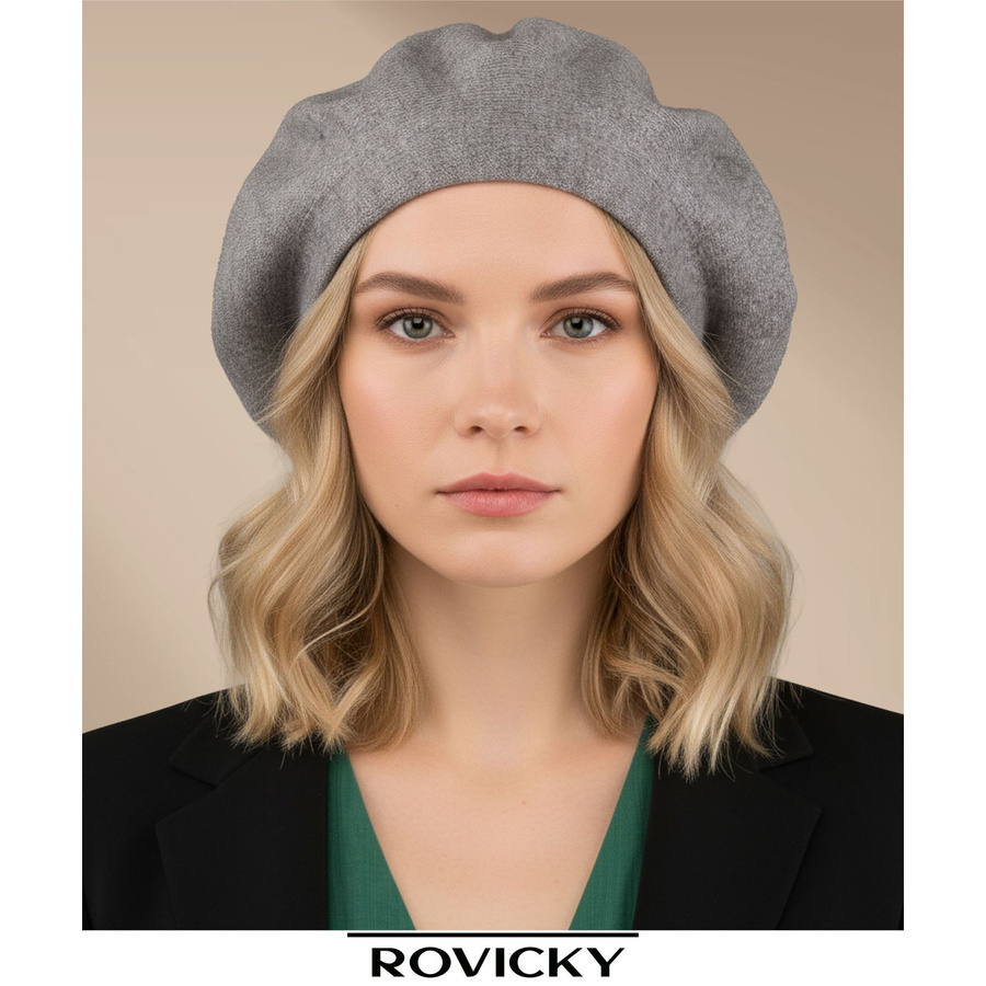 Szary beret Rovicky BER-A10 w jesiennej stylizacji
