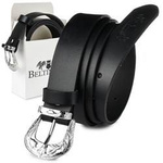 Skórzany pasek damski do spodni czarny - Beltimore U61