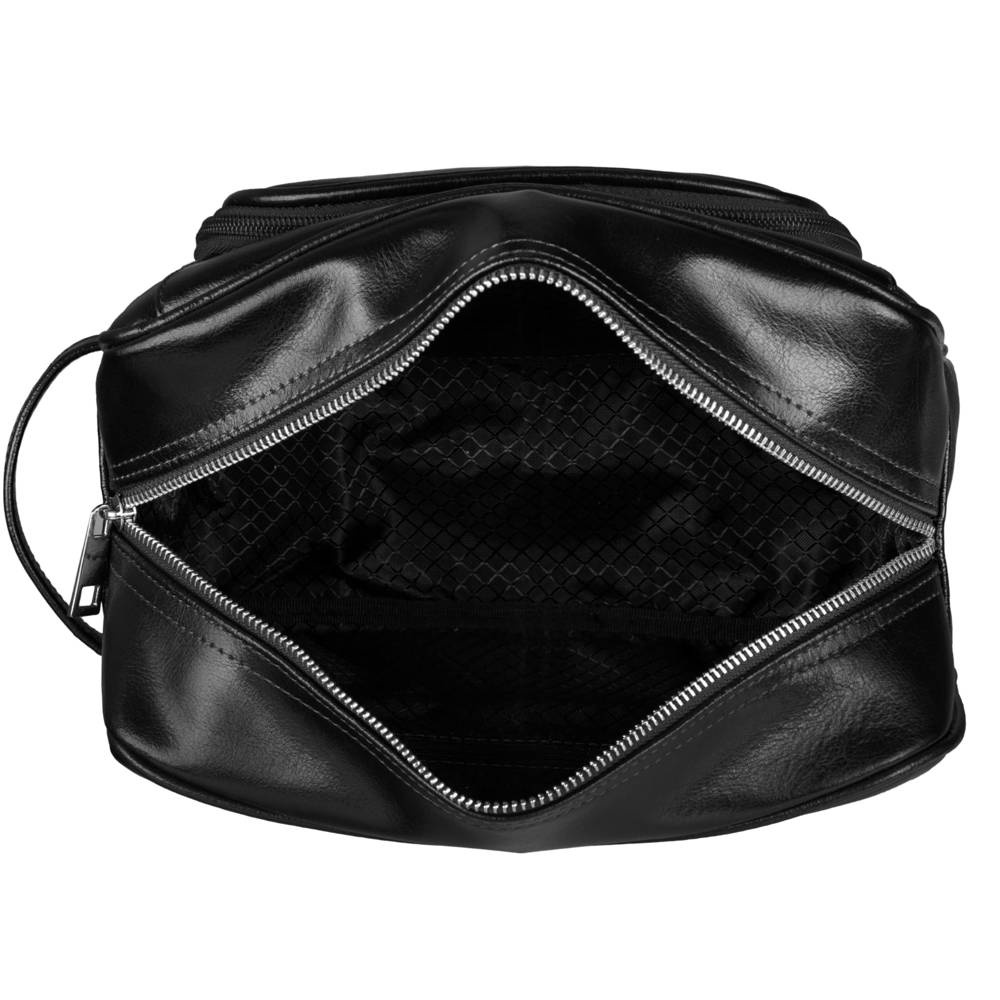 Kosmetyczka ze skóry naturalnej unisex Tizano KM4 podróżna z rączką czarna - design unisex i elegancka czarna kolorystyka