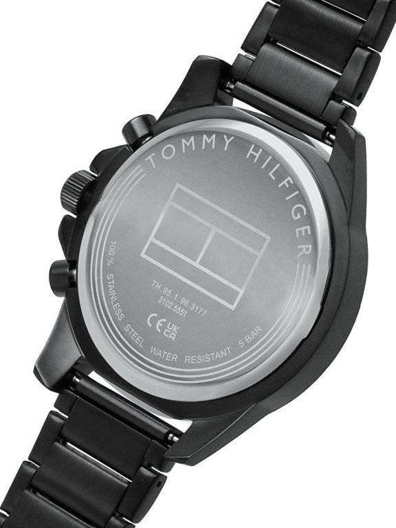 Czarny zegarek męski Tommy Hilfiger 1791935 - tył koperty z grawerem, bransoleta