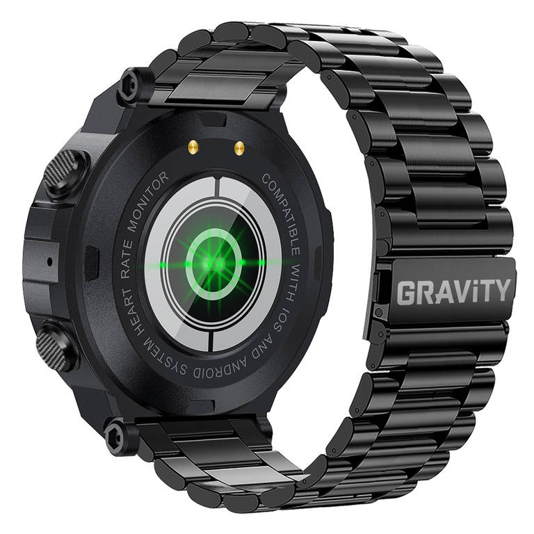 Czarny smartwatch męski Gravity GT7-2 - tył koperty z czujnikiem tętna i bransoleta