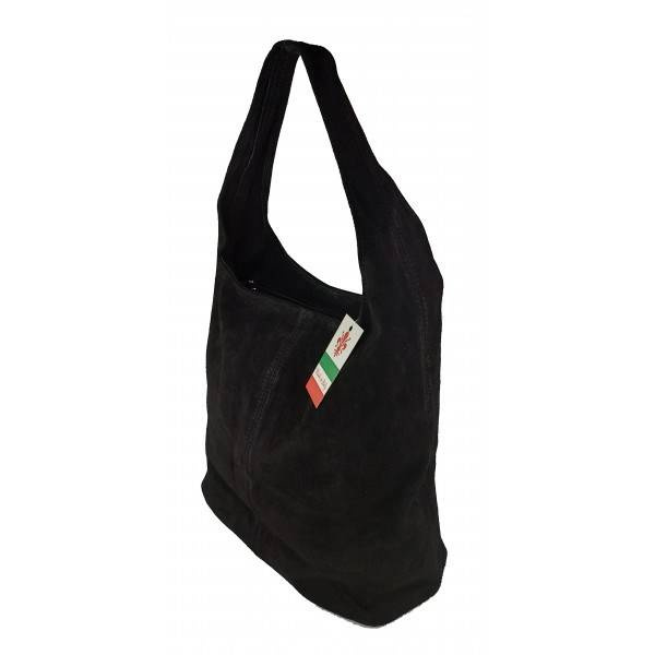 Torebka skórzana zamszowa damska Bomba W356N shopper bag A4 czarna - widok z boku i uchwyty