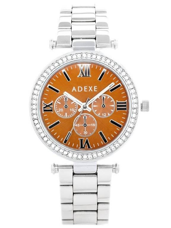 Srebrny zegarek damski Adexe ADX-1396B-4A - zegarek z przodu, bezel z kryształkami
