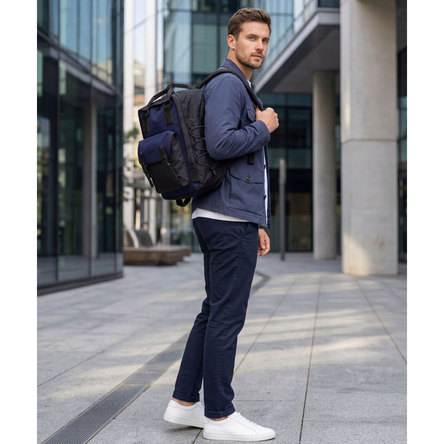 Plecak z nylonu unisex Himawari 188L-86 miejski na laptopa czarno-granatowy - cecha produktu