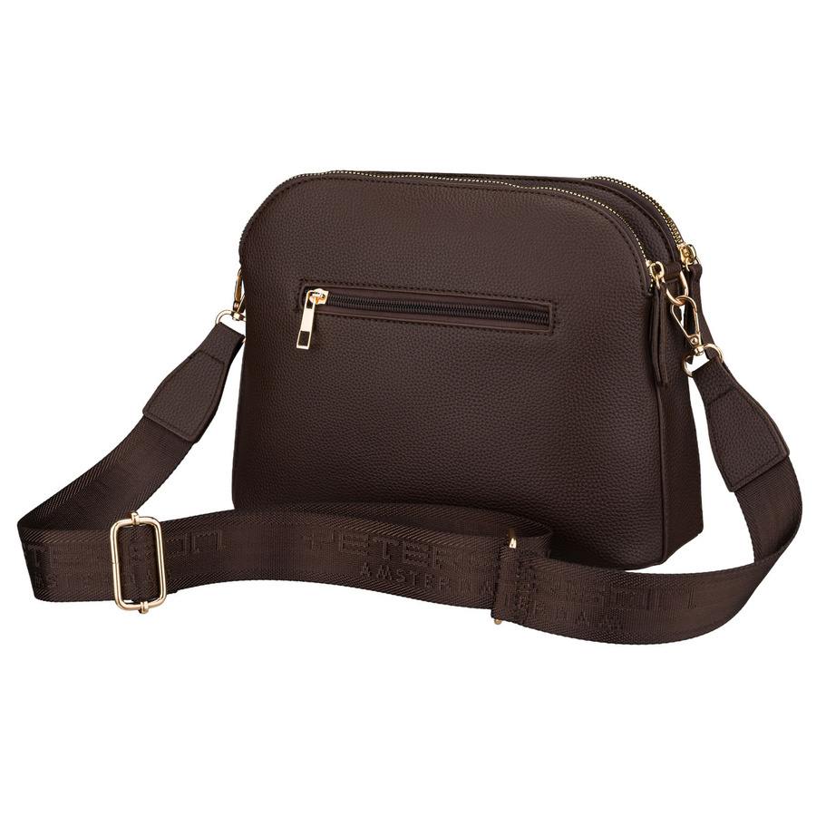 Torebka ze skóry ekologicznej damska Peterson JK6-08 listonoszka crossbody mała brązowa - widok wnętrza i kieszeni