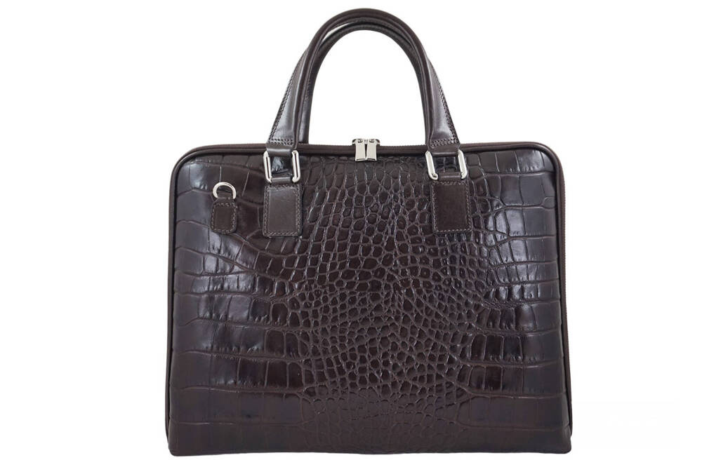 Torba ze skóry naturalnej damska Barberini's 118/1-11 na laptopa A4 croco ciemnobrązowa - cecha produktu