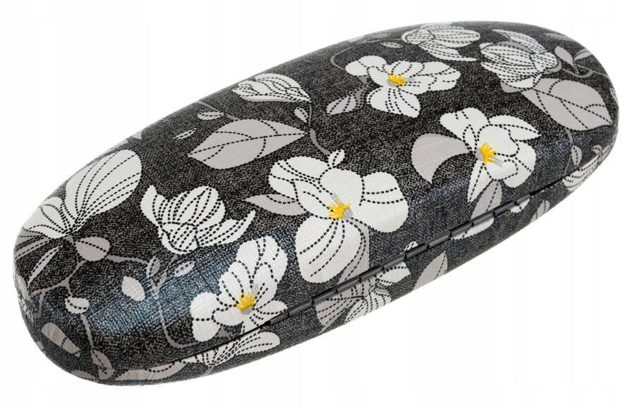 Czarne etui na okulary 4U Cavaldi W-1428-BL w białe kwiaty