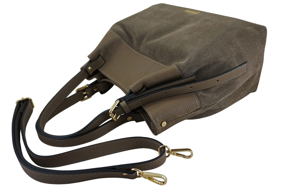 Torebka skórzana zamszowa damska Barberini's 1028-9 shopper bag mała ciemnobeżowa - cecha produktu