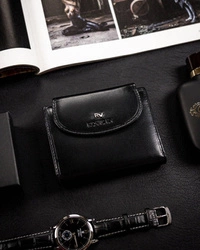 Skórzany portfel damski na zatrzask czarny - Rovicky RV-70614-9-BCA