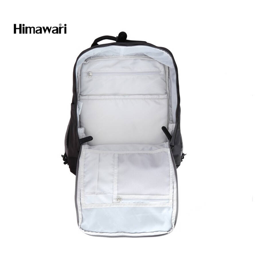 Otwarta komora czarno-szarego plecaka Himawari 1010 z przegrodą na laptopa