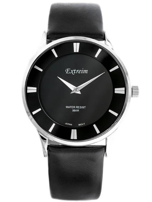 Czarno-srebrny zegarek męski Extreim EXT-8095A-2A - zegarek z przodu na białym tle, czarny pasek